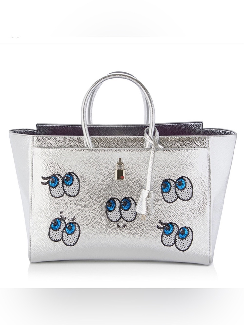 Authentic Playnomore Shy Family K-pop Large Tote Bag Handbag Silver with Eyes